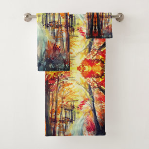 Autumn Landscape Abstract watercolor art Bath Towel Set