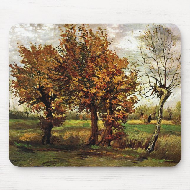 Autumn Landscape Four Trees Van Gogh Fine Art Mouse Pad (Front)