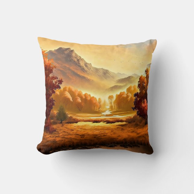 Autumn Landscape Painting-68754 Throw Pillow (Front)