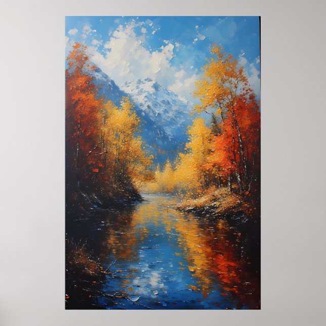 Autumn Landscape River Mountains Poster (Front)