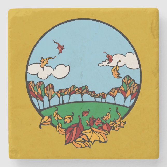 Autumn Landscape Scene Stone Coaster (Front)