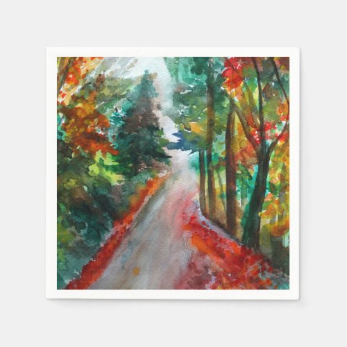 Autumn Landscape Watercolor Cocktail Paper Napkins