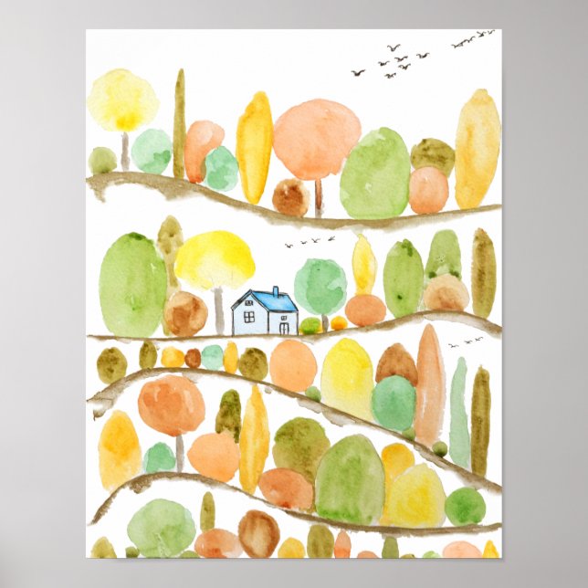 autumn landscape watercolor  poster (Front)