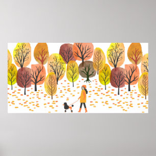 Autumn landscape. Watercolor Vintage illustration Poster