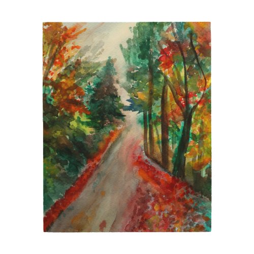 Autumn Landscape  Watercolor Wood Wall Art