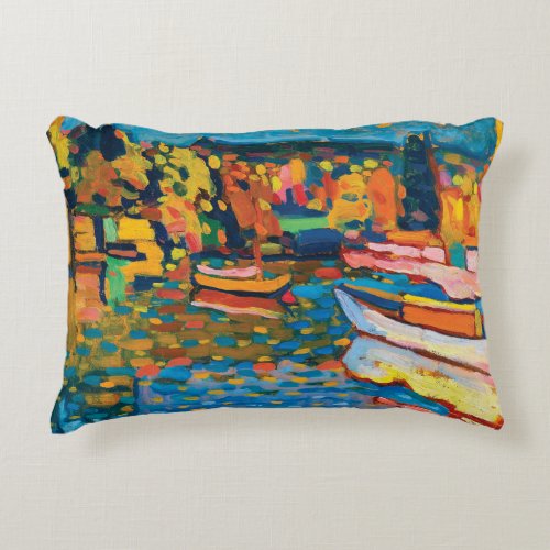 Autumn Landscape with Boats by Wassily Kandinsky Decorative Pillow
