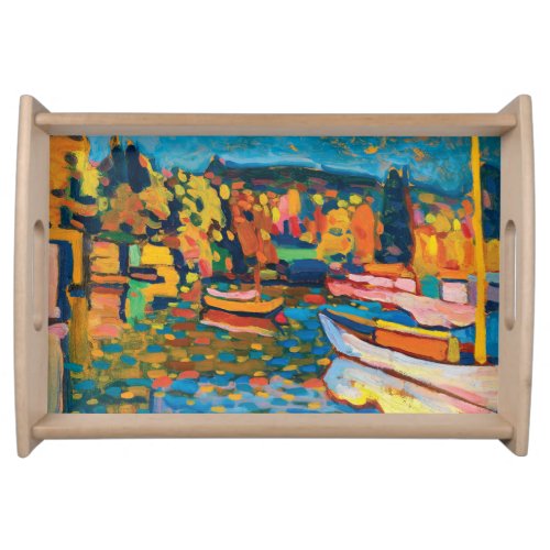Autumn Landscape with Boats by Wassily Kandinsky Serving Tray