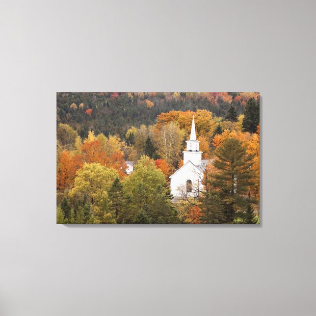 Autumn landscape with church, Vermont, USA Canvas Print (Front)