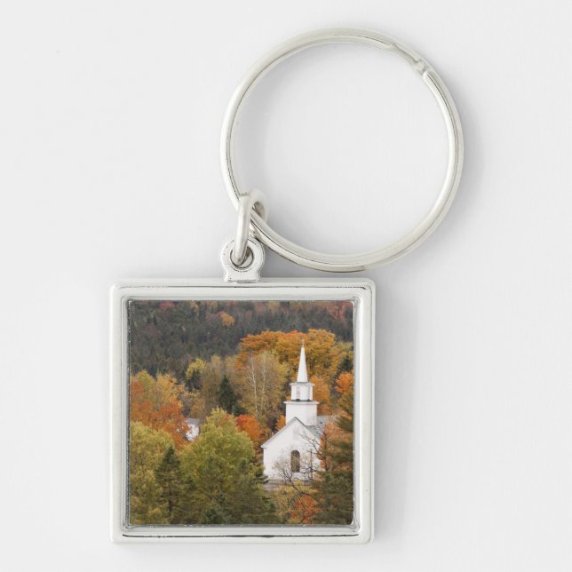 Autumn landscape with church, Vermont, USA Keychain (Front)