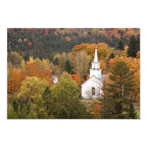 Autumn landscape with church Vermont USA Photo Print