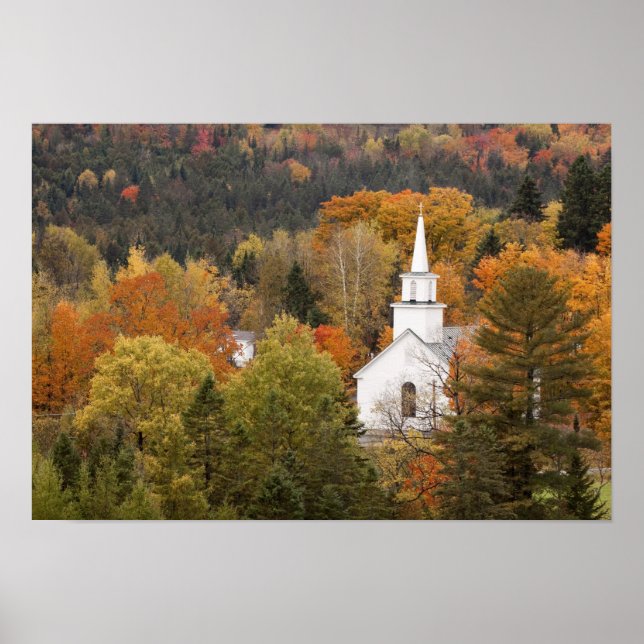 Autumn landscape with church, Vermont, USA Poster (Front)