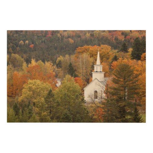 Autumn landscape with church Vermont USA Wood Wall Art
