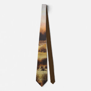 autumn landscape with sunset colors art tie