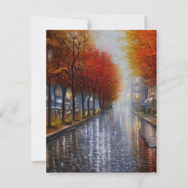 Autumn landscapes with rain and foliage have a uni note card (Front)