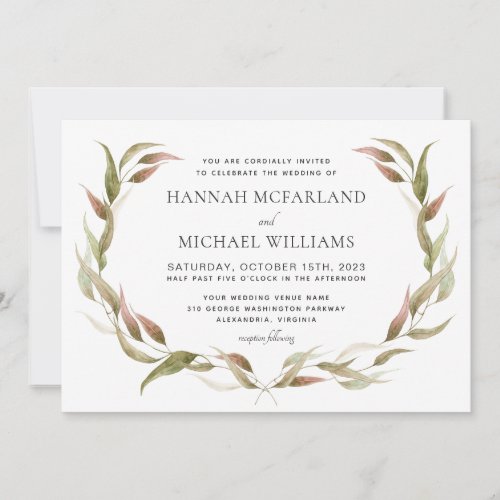 Autumn Laurel Wreath Monogram Wedding Invitation