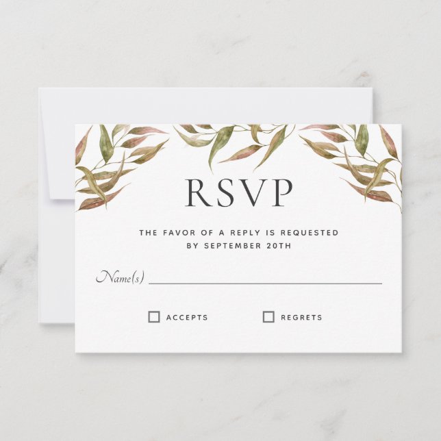 Autumn Laurel Wreath Monogram Wedding RSVP Invitation (Front)