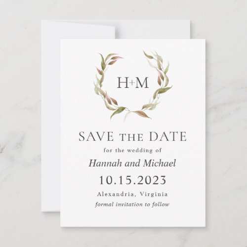 Autumn Laurel Wreath Save the Date with Photo