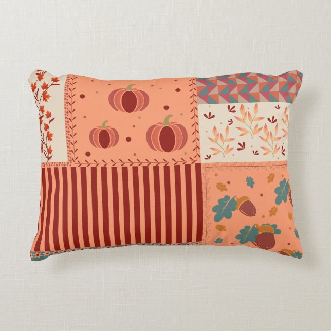 Autumn Leaf Acorn Patchwork Pattern Art Accent Pillow (Front)