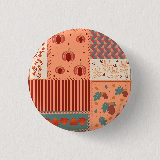 Autumn Leaf Acorn Patchwork Pattern Art Button (Front)