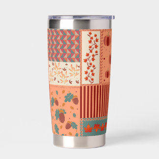 Autumn Leaf Acorn Patchwork Pattern Art Insulated Tumbler