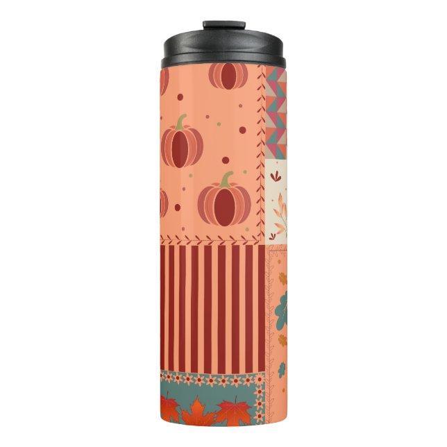 Autumn Leaf Acorn Patchwork Pattern Art Thermal Tumbler (Front)