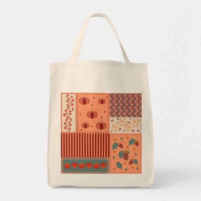 Autumn Leaf Acorn Patchwork Pattern Art Tote Bag (Front)