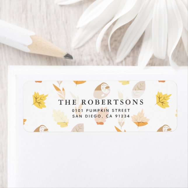 Autumn Leaf & Acorn Pattern Cream Address Label (Insitu)