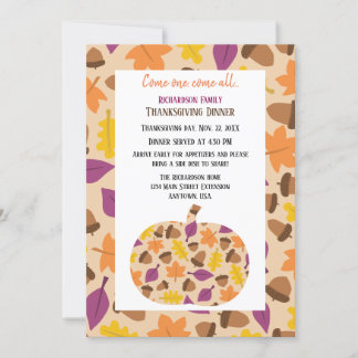 Autumn Leaf and Acorn Pumpkin Thanksgiving Dinner Holiday Card