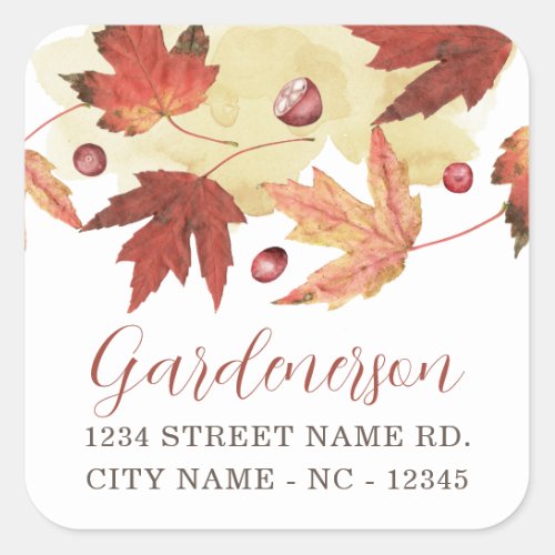 Autumn Leaf and Cranberry Square Sticker