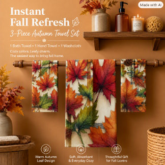 Autumn Leaf Bathroom Seasonal Home Décor Bath Towel Set