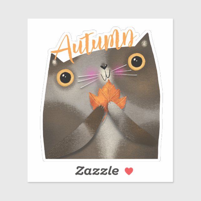 Autumn Leaf Cat Halloween Thanksgiving Fall Decor Sticker (Sheet)