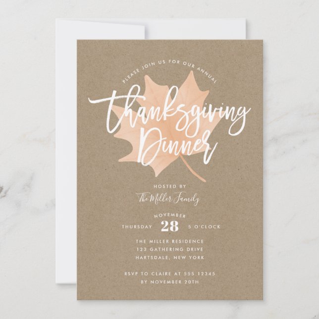 Autumn Leaf Chic Rustic Thanksgiving Dinner Invitation (Front)