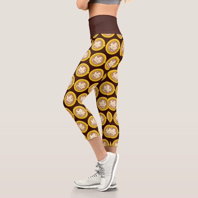 Autumn Leaf Coffee Latte Capri Leggings (Left)
