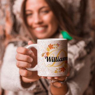 autumn leaf color Name and monogram initial unique Coffee Mug