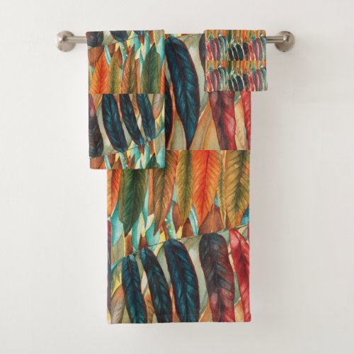 autumn leaf colors original stylized modern art bath towel set