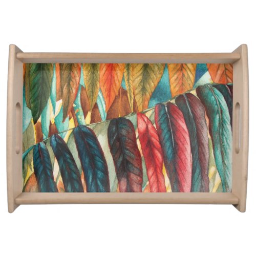 autumn leaf colors original stylized modern art serving tray