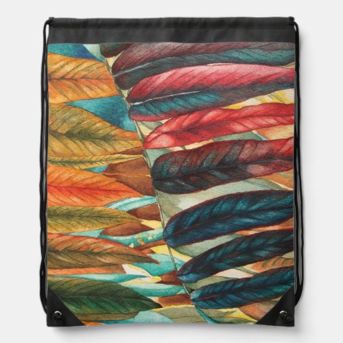 autumn leaf colors unique stylized and colorful   drawstring bag