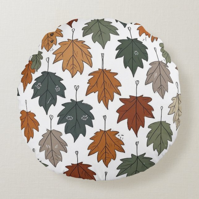 Autumn Leaf Doodle Round Pillow (Front)
