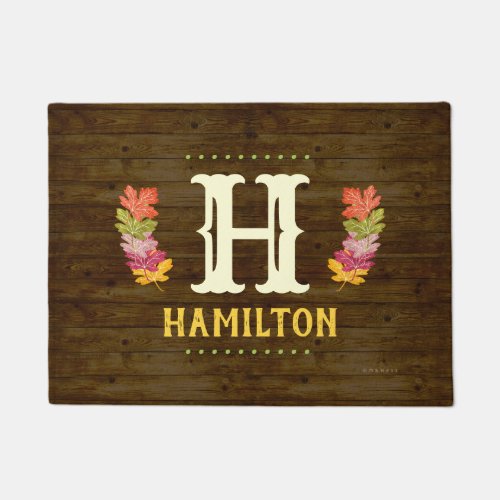 Autumn Leaf Fall Monogrammed Rustic Wood Custom Doormat