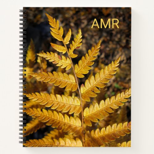 Autumn Leaf Golden Fern Photo with Monogram Notebook