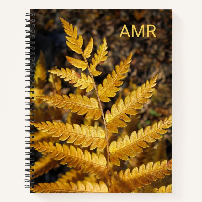 Autumn Leaf Golden Fern Photo with Monogram Notebook (Front)