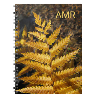 Autumn Leaf Golden Fern Photo with Monogram Notebook