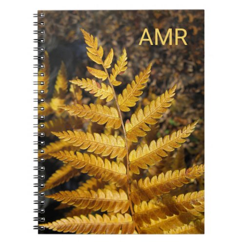 Autumn Leaf Golden Fern Photo with Monogram Notebook