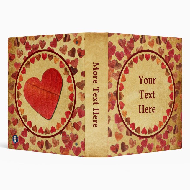 Autumn Leaf Hearts On Old Paper 3 Ring Binder (Background)
