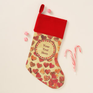 Autumn Leaf Hearts On Old Paper Christmas Stocking
