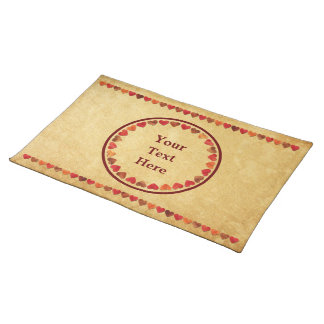Autumn Leaf Hearts On Old Paper Cloth Placemat
