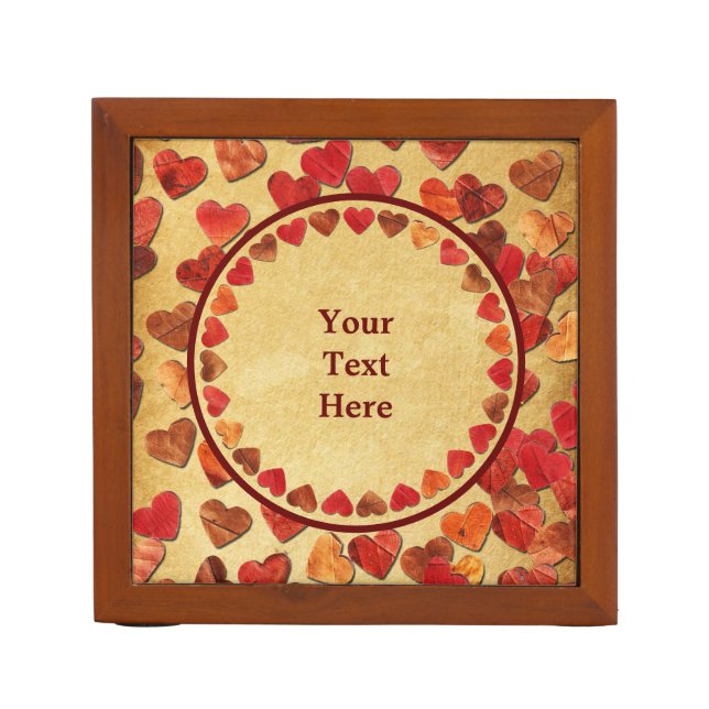 Autumn Leaf Hearts On Old Paper Desk Organizer (Front)