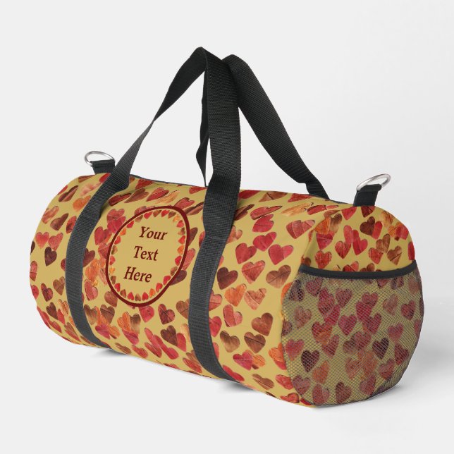 Autumn Leaf Hearts On Old Paper Duffle Bag (Right Corner)