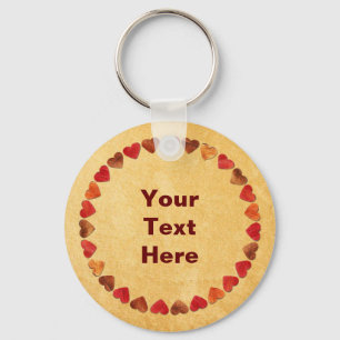 Autumn Leaf Hearts On Old Paper Keychain