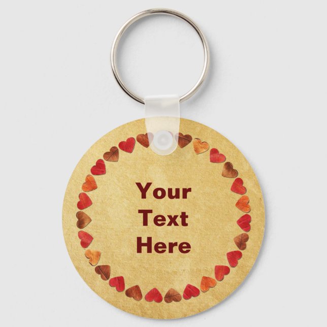 Autumn Leaf Hearts On Old Paper Keychain (Front)